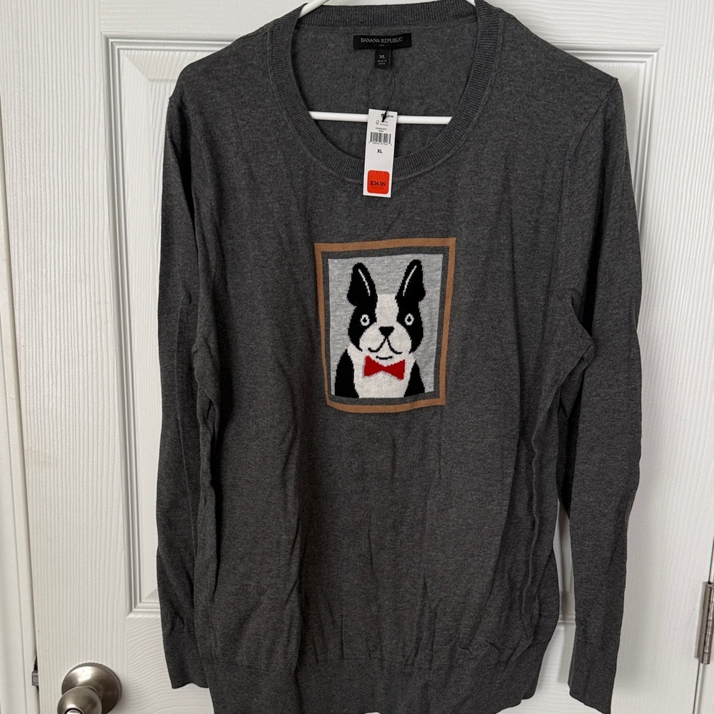 Banana Republic Gray Sweater with Dog Design